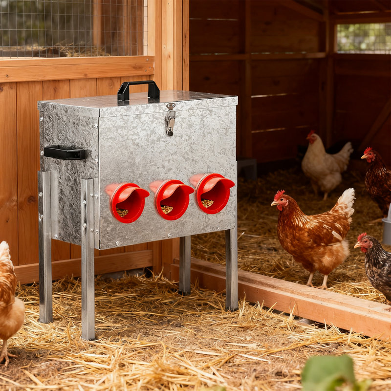 21.3'' Red & Silver Chicken Feeder Rodent Proof