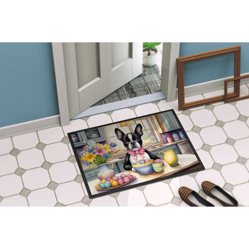 Decorating Easter Boston Terrier Doormat, 24" W x 36" L