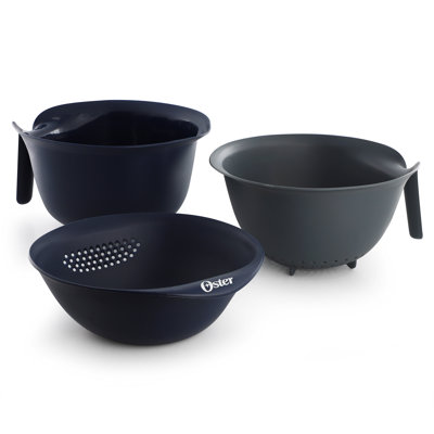 Ensemble de 3 passoires emboîtables en plastique bleu foncé Oster Bluemarine