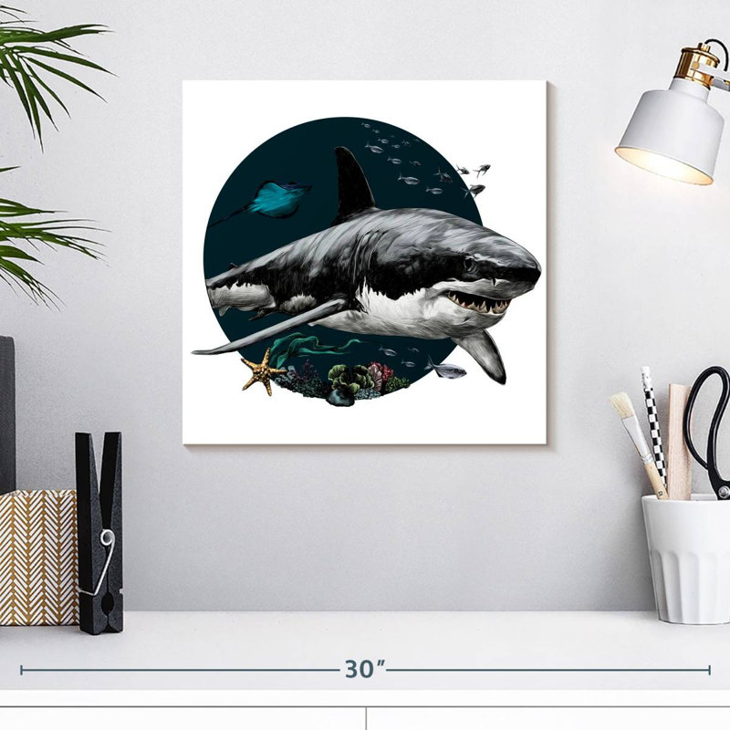 Crowle Gray Shark Illustration, 16" H x 16" W