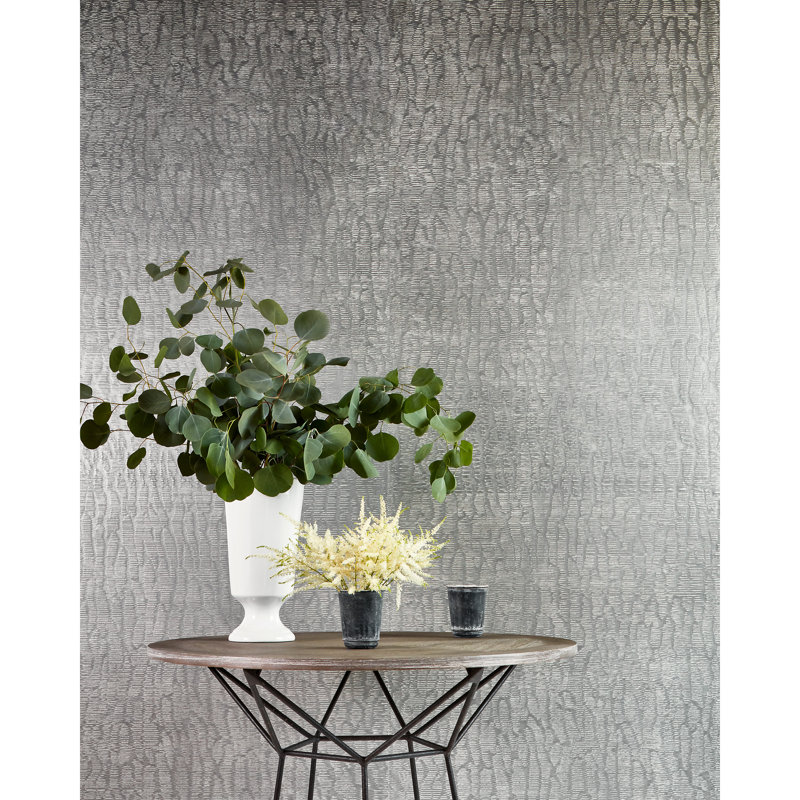 Modern Luxury Abstract Metallic Wallpaper Roll, Silver