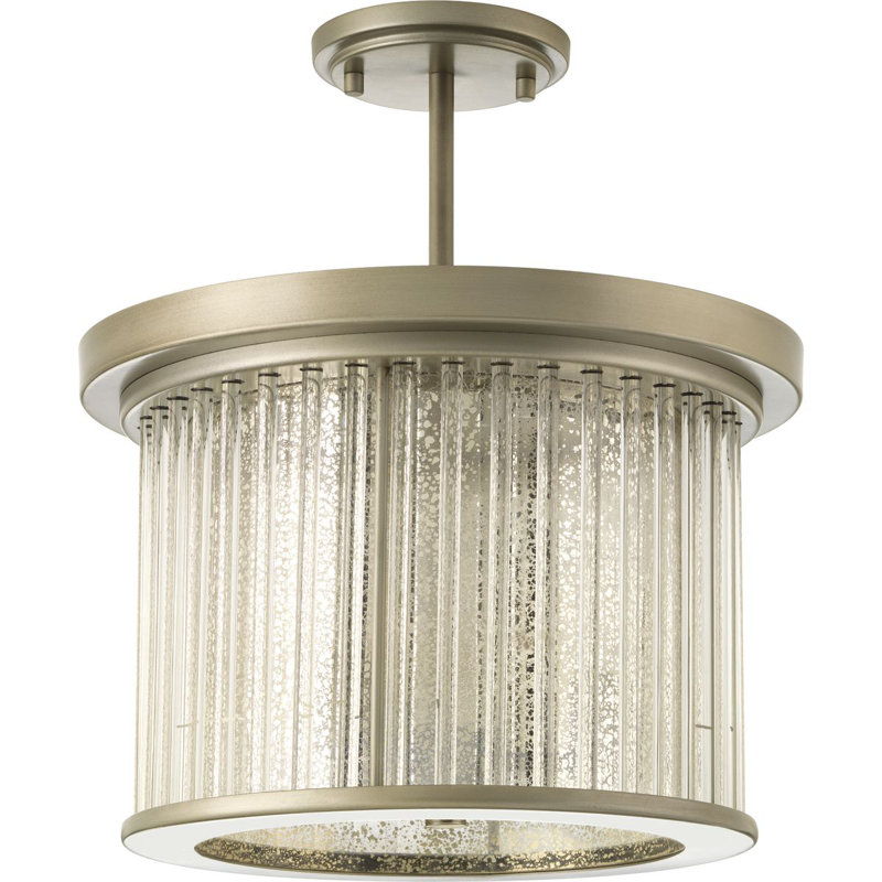 Luminaire suspendu tambour simple à 3 lumières Seitu Point, Nickel antique