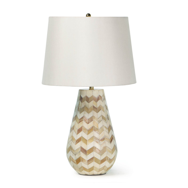 Cassia Chevron Table Lamp, Brown Genuine Leather