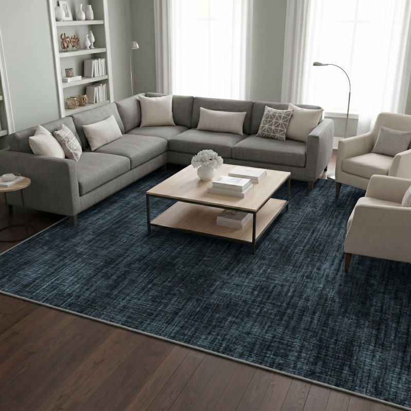 Soft Non-Slip Indoor Solid Rug, Charcoal Navy, Rectangle 7'10" x 9'