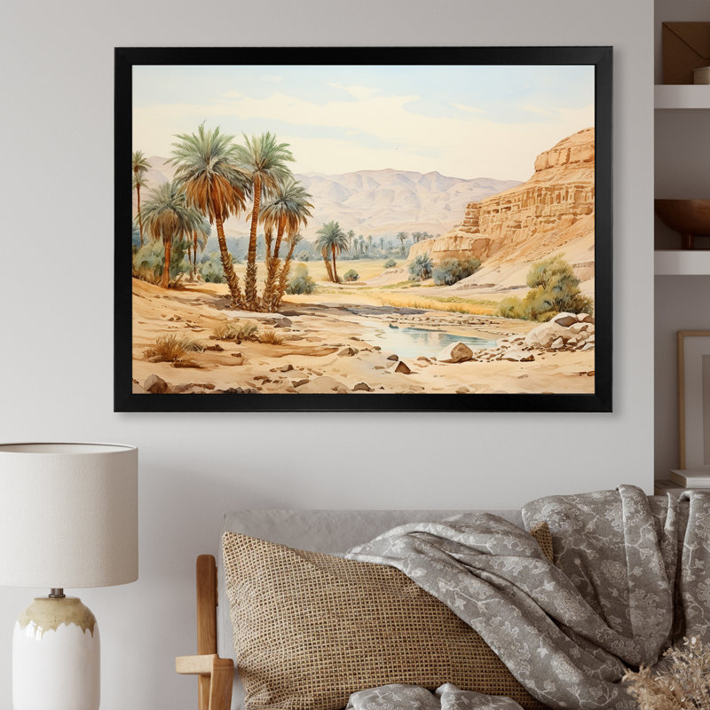Ancien paysage désertique égyptien I - Égypte, art mural, Cadre d'angle fermé noir, H 34 po x l 44 po x P 1,5 po