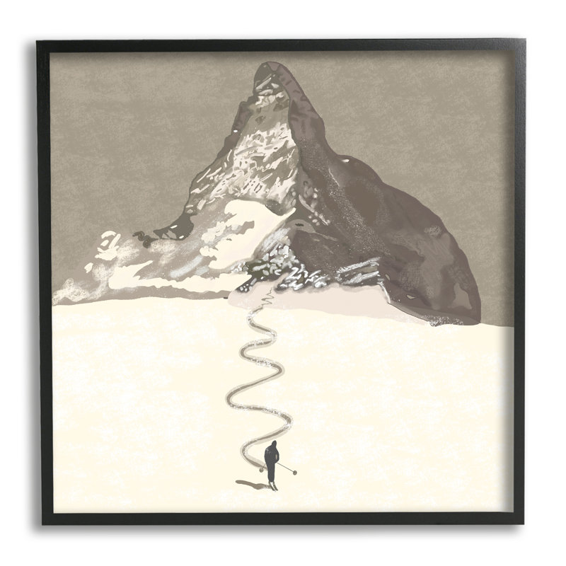 Lonely Single Slope Ski Winter Sports Mountain Range Grey Farmhouse, surdimensionné, encadré, estampe numérique, art texturé par Ashley Singleton