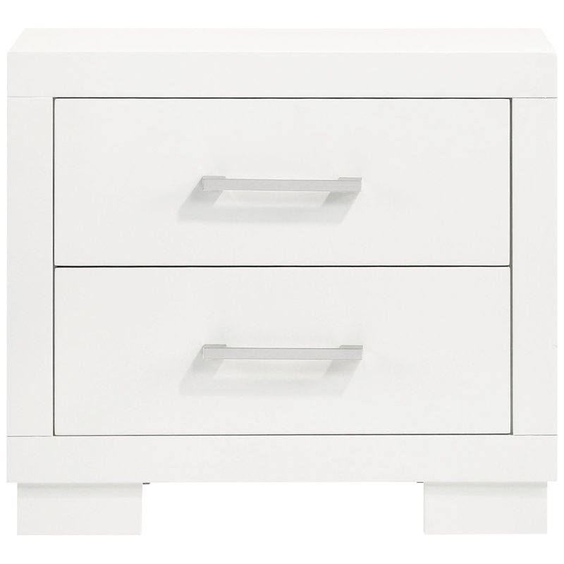 Table de chevet rectangulaire blanche à 2 tiroirs avec poignées en métal, chambre à coucher pour garder les choses propres, esthétique propre et moderne, poignées de bar de 23 po x 15 po, organisateur, look classique, mélange de bois massif, 15 profondeurs