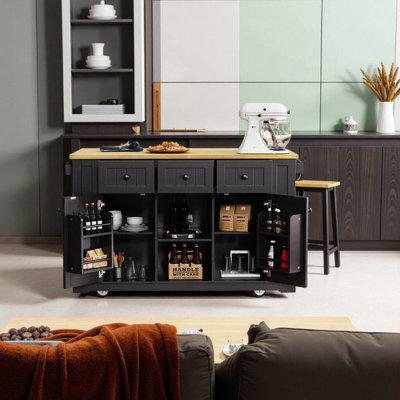 Kitchen Island Set with 2 Bar Stools – Complete Breakfast Nook Solution by Lark Manor