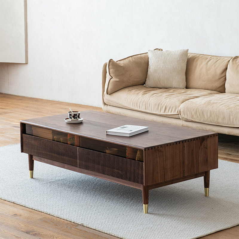 Simple rectangular solid wood coffee table, 17.7" H x 51.2" L x 25.6" W