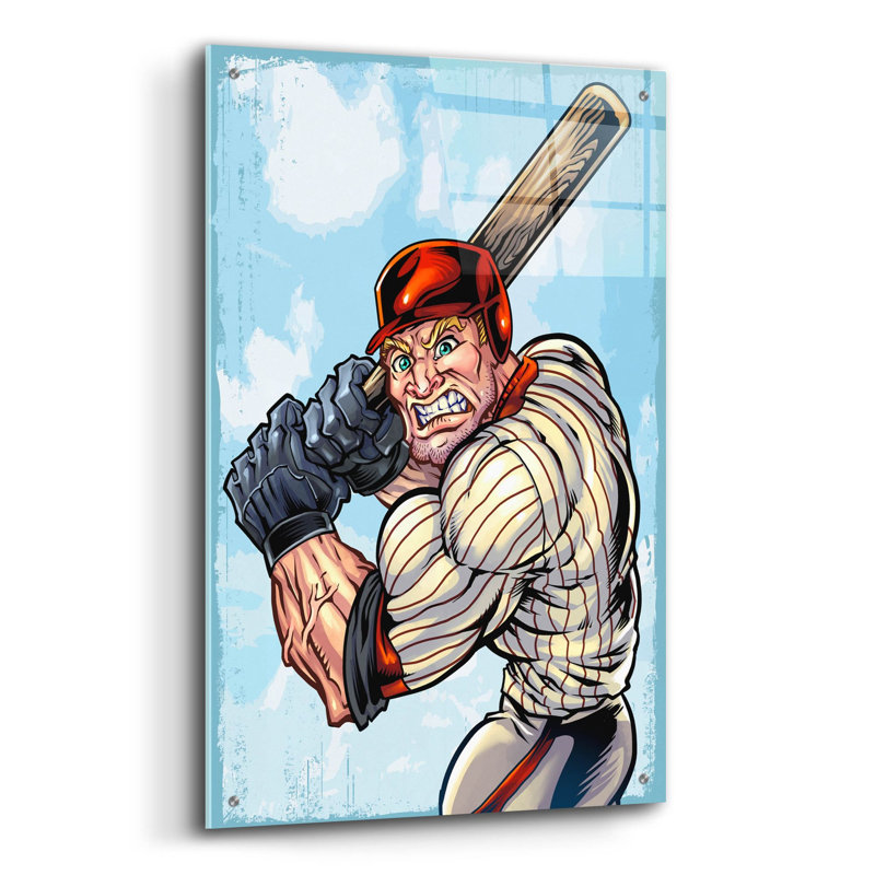 Dessin de mascotte de joueur de baseball sur plastique / acrylique par Flyland Designs Print, H 36 po x l 24 po x P 0,2 po