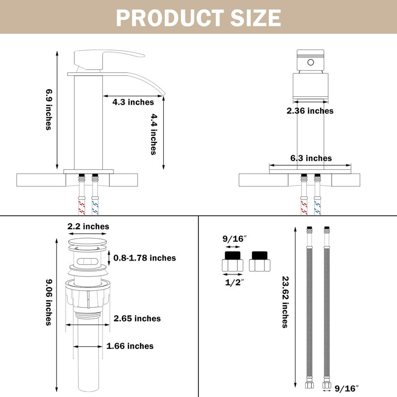 Single-Hole Single-handle Bathroom Faucet with Drain Assembly, Brushed Gold