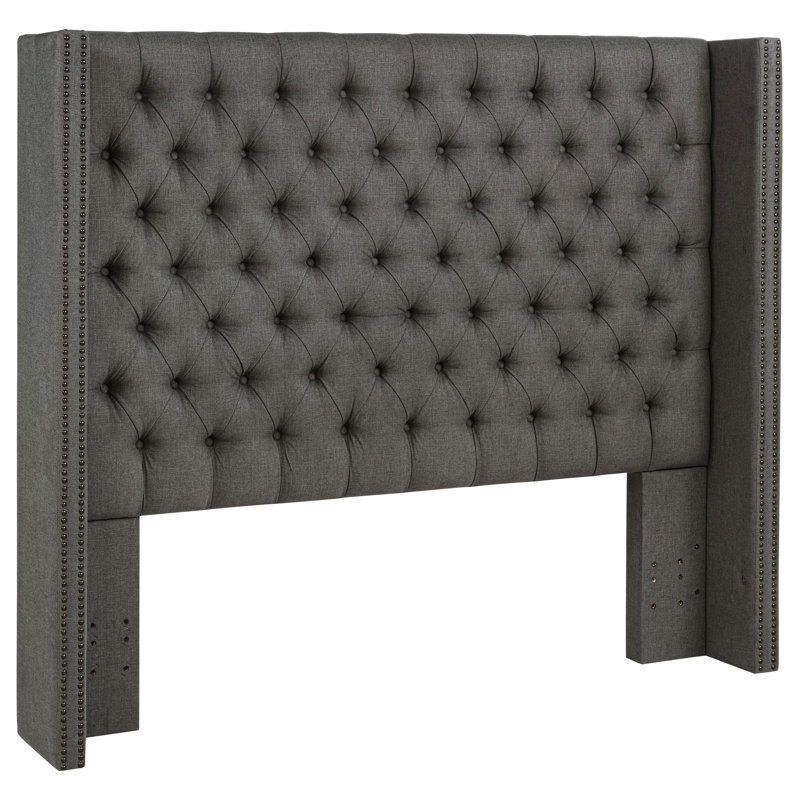 Bancroft Demi-Wing Upholstered Full Headboard Grey, California King