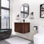 Meuble-lavabo flottant 30 po avec tiroirs, meuble rétro à grain de bois noyer avec bassin en pierre frittée intégrée-509453470