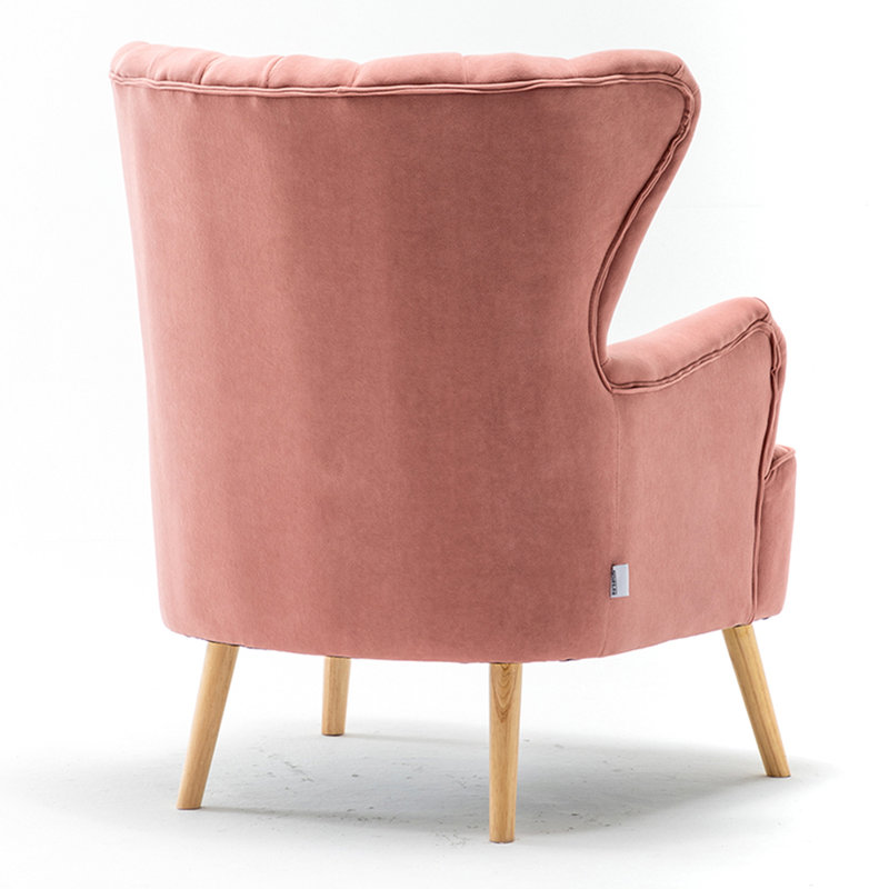 Tybalt Velvet Wingback Chair With Footstool, Pink
