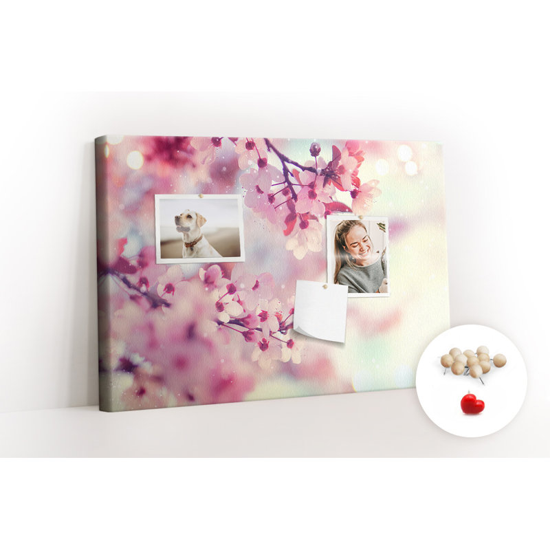 Wall Mounted cork board with print home decor message pin boards home office bulletin board ideas Flowers spring