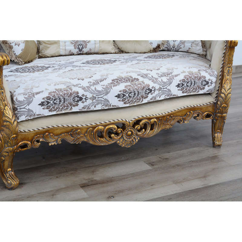 Maggiolini Upholstered 73'' Loveseat, White/Beige/Dark Gold, Dark Gold