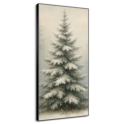 Très grand reproduction d'art sur toile - pin vert enneigé, décor de Noël d'entrée de maison de campagne - "Assemblage requis (cadre non fini)"