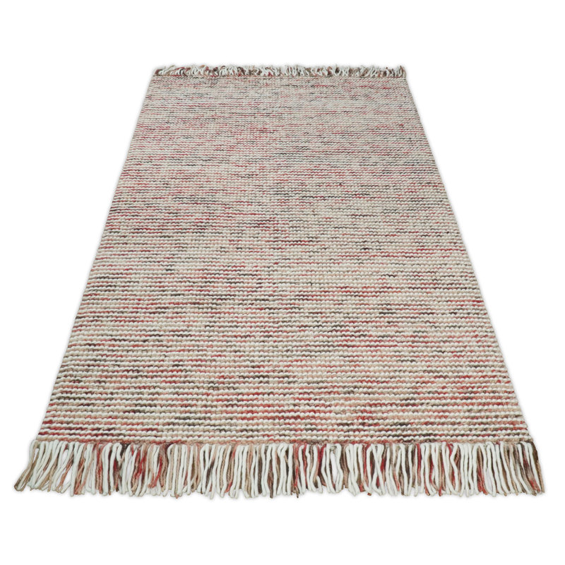 Tapis rose / ivoire en laine / coton tissé à la main Concepcion, Rectangle de 5 pi x 8 pi