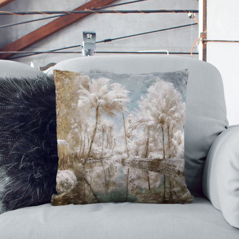 Tree View in Kerala India Cushion with Filling, White, 40cm H x 40cm W x 15cm D