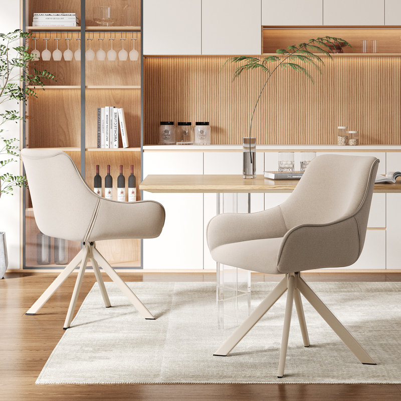 46cm H Linen Upholstered Metal Armchair in Beige, 2
