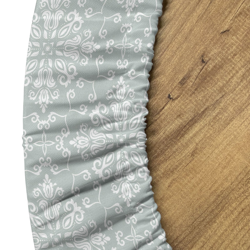 Ambesonne Pastel Fitted Round Tablecloth Pale Sage Green and White, 51.97" Round