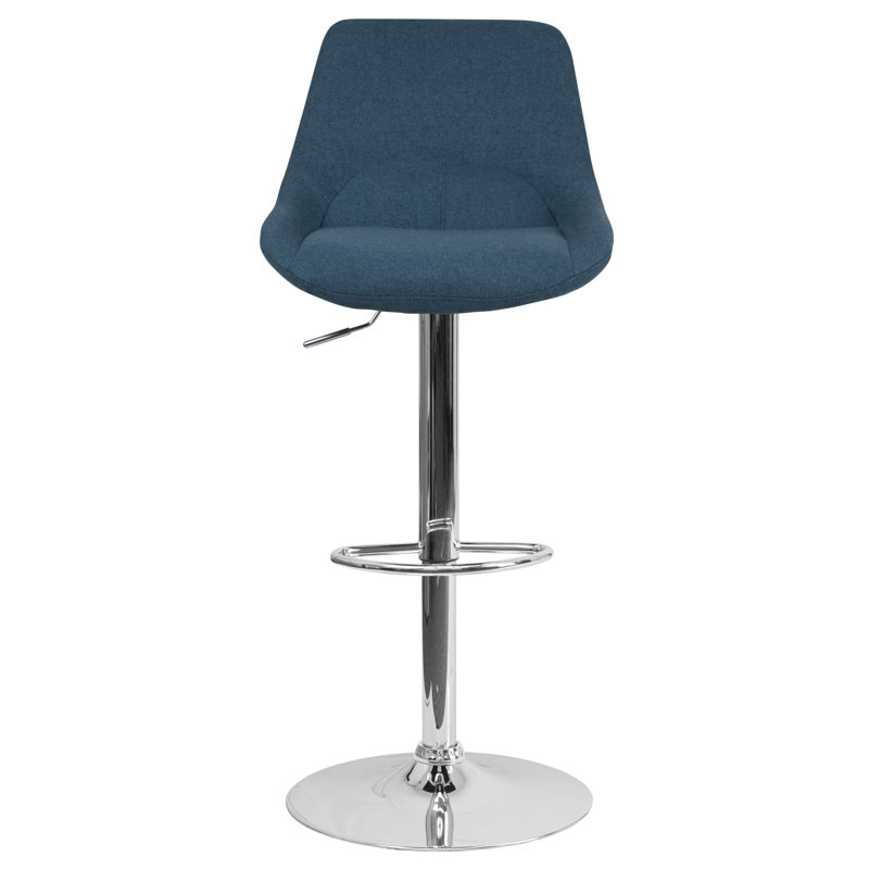 Tabouret de bar pivotant à hauteur réglable au gaz contemporain avec coussin de soutien - Tabouret de cuisine, Tissu bleu