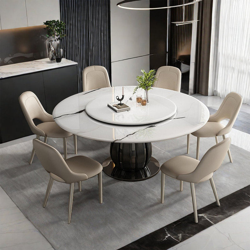 Ensemble de table de salle à manger en marbre artificiel, 7, H 29,52 po x L 47,24 po x l 47,24 po
