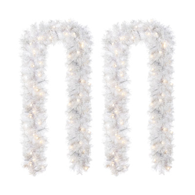 Guirlande de Noël enneigée en pin blanc avec lumières et minuterie 9 pi Liboria