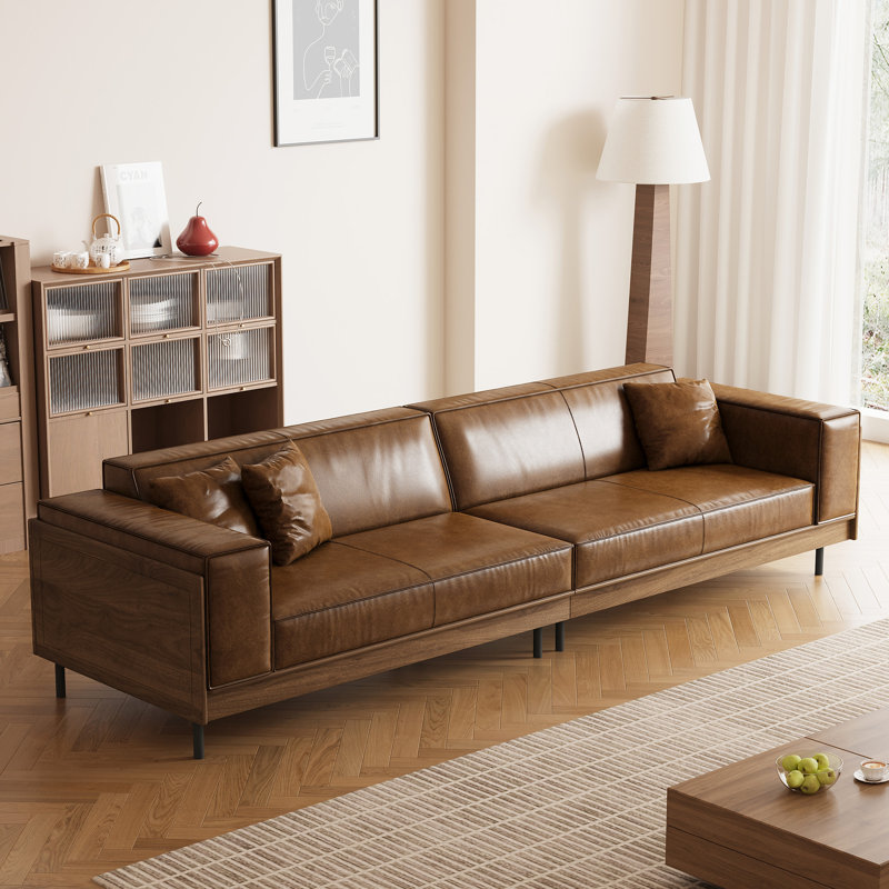 Canapé de luxe en cuir ciré à l'huile 111,81 po avec structure robuste et sièges confortables