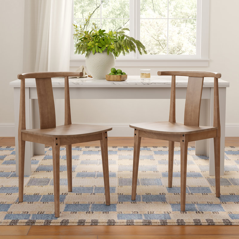 Farmhouse Wood Dining Chairs With Curved Back, 2, Brown