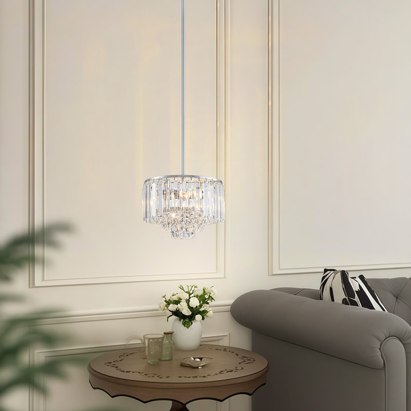 Modern 4-Tier Crystal Chandelier, 2 Lights, Chrome