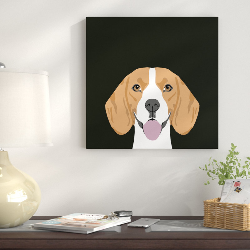 Beagle, impression sur toile tendue, H 12 po x l 12 po x P 0,75 po, Pas de tapis, Toile tendue