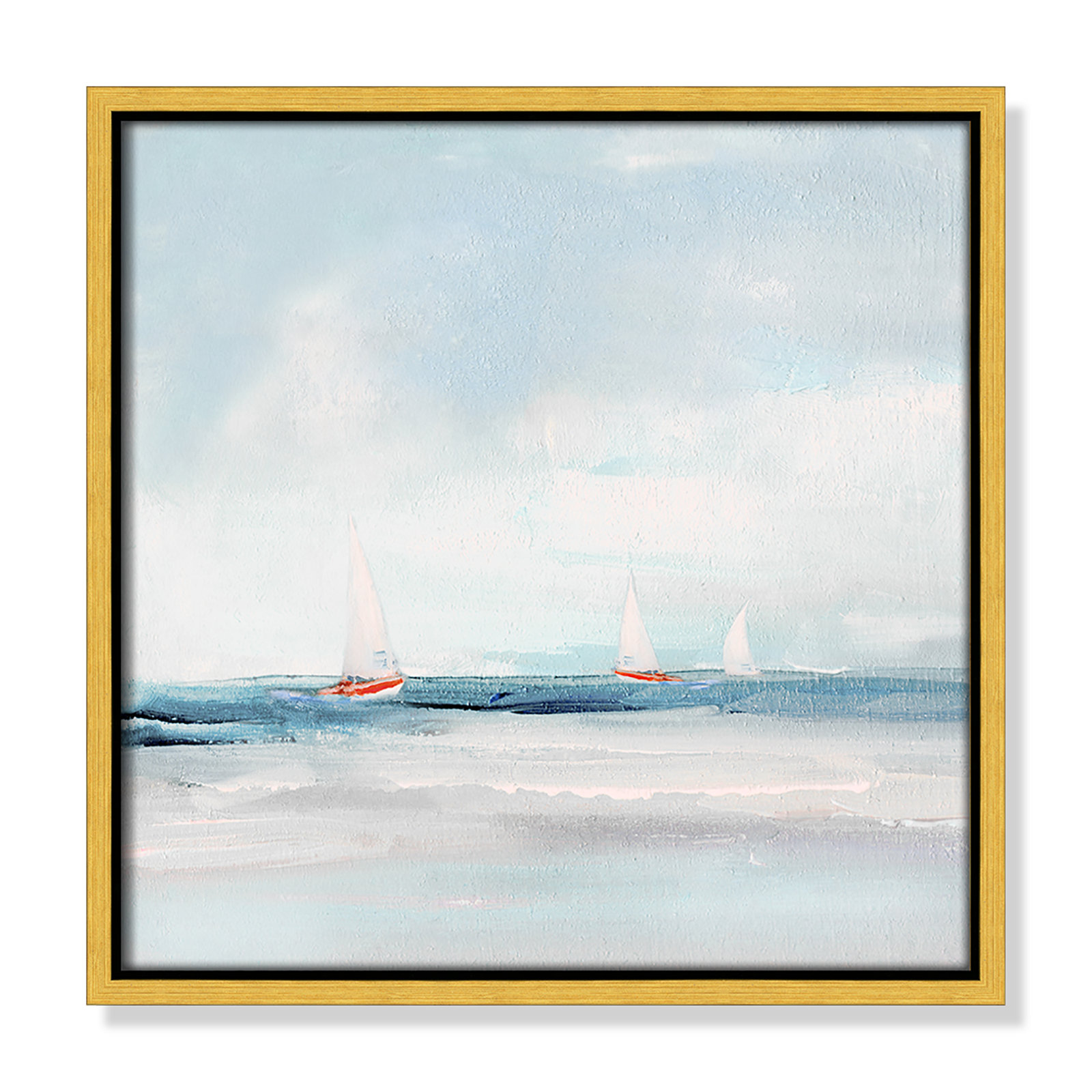 Caribbean Sail by Sally Swatland - Floater Frame Print on Canvas, 13.5" H x 13.5" W x 2" D, Gold