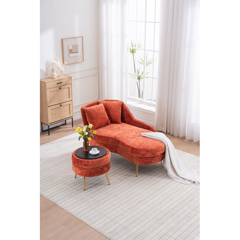 Chaise de 58 po en chenille d'intérieur avec accoudoir à gauche et coussin lombaire., Red