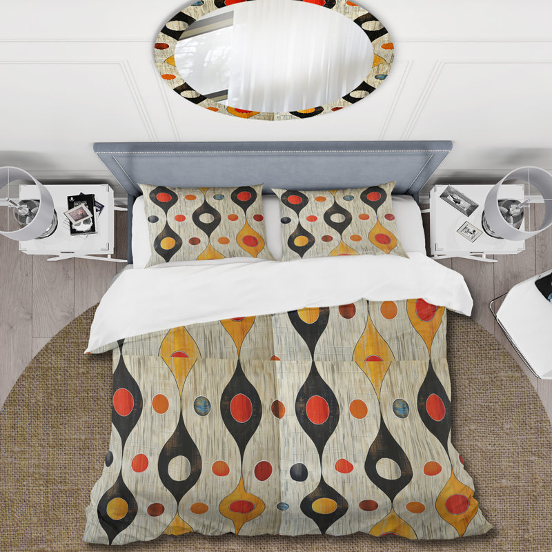 Ensemble de housse de couette orange noir Midcentury Charm IV - Midcentury, Housse de couette très grand + 2 taies décorativ