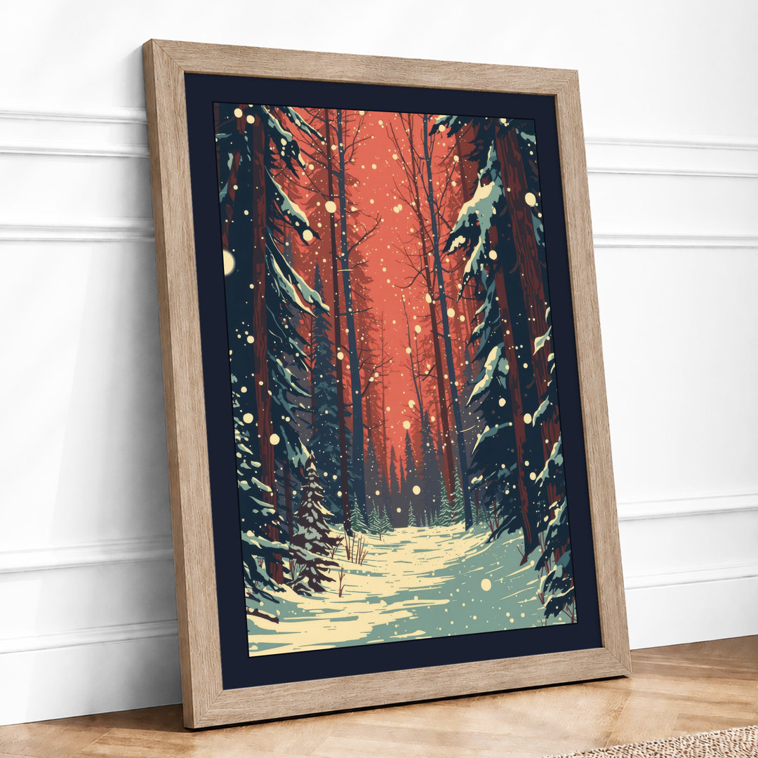 Snow Path in Winter Forest Scandinavian - Framed Print