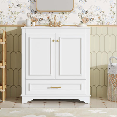 30" Luxurious Bathroom Vanity with Ceramic Sink, Bathroom Vanities Cabinet with 2 large Soft Closing Doors Frame Bathroom Storage Cabinet