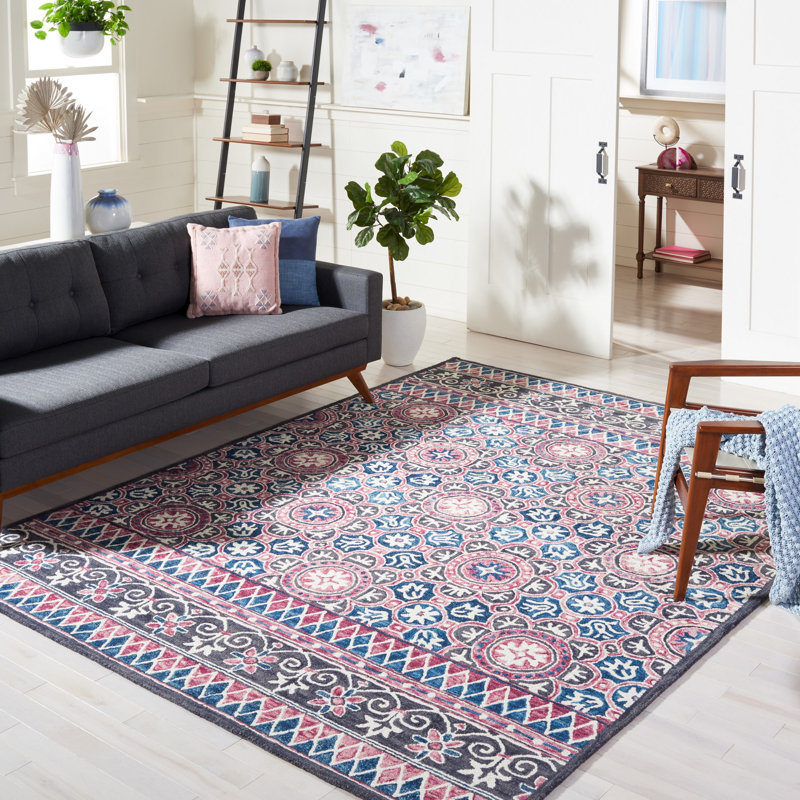 Tapis oriental en laine et coton touffeté à la main avec micro-boucle, Rectangle 8 pi x 10 pi