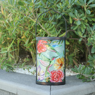 Outdoor Hanging Lantern,solar Lantern,hummingbird & Flower Pattern Lantern With Led Light,decorative Lantern For Garden, Patio, Yard Ambiance