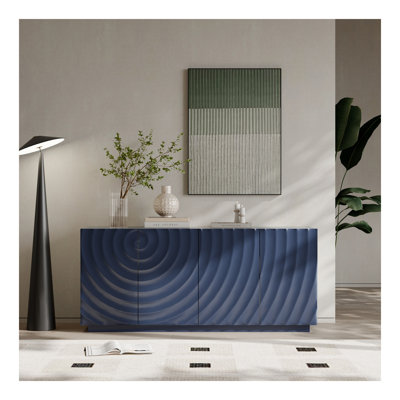 Buffet avec rangement, buffet de rangement moderne à 4 portes, armoire de sol luxueuse avec anti-déversement autoportant pour la cuisine, le salon, buffet rectangulaire de 59 po de largeur (bleu marine)