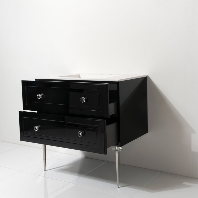 Ensemble de meuble-lavabo simple 42 "avec comptoir à surface solide Safira, Noir, Chrome