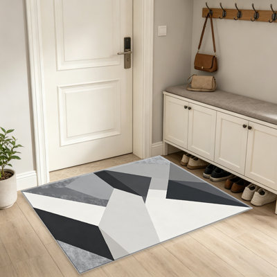 Tapis noirs et blancs en marbre pour le salon, doux et confortable, convient à toutes les saisons, facile à entretenir, tapis de sol intérieur lavable à la machine, sous la table de ferme convenant à la chambre à coucher, à la salle à manger, au bureau, au balcon, au patio