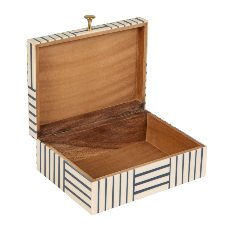 Jona Blue & White Striped Resin Storage Box, Blue