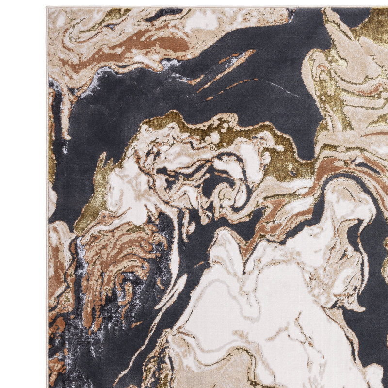 Aurora AU08 Marble Metallic Gold Area Rug, Rectangle 80 x 150cm