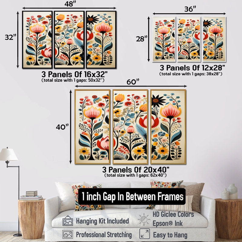 Noha - ensemble de reproduction d'art fleurs sauvages, Cadre flottant noir, H 40 po x l 60 po x P 1 po
