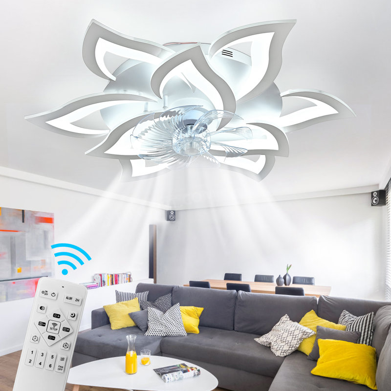 Ventilateurs de plafond avec lumières et télécommande, ventilateur de plafond encastré moderne en acrylique d'intérieur