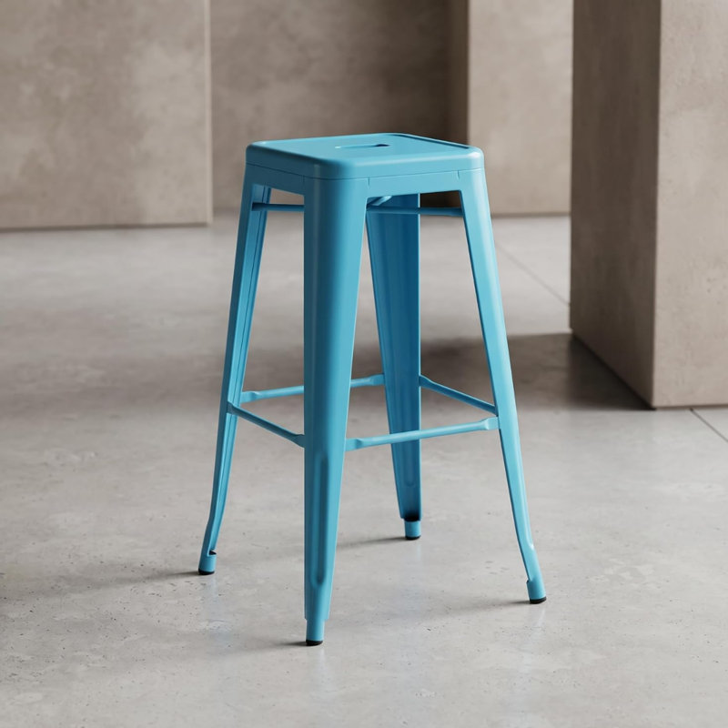 Stylish Clarke Metal Indoor/Outdoor Stool – Sleek Barstool with Gleaming Finish, Stackable & Practical Seating for Home, Living Room