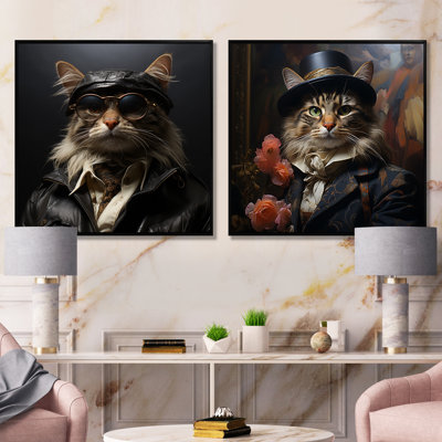 «Cat Gangster Mafia Fashion I», ensemble de 2 reproductions d'art mural