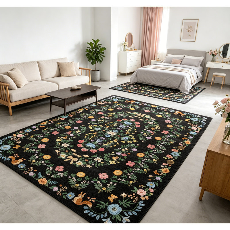Tapis rétro taupe lavable pour l'intérieur, Black, Runner 2' x 6'
