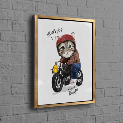 Art moderne abstrait avec un joli chat sur une moto sur toile, idéal pour les amoureux des chats